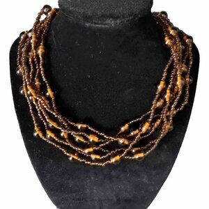 Vtg Necklace Amber Glass Choker Multi‎ 6 Strand Y2K Art Deco South Western Fairy